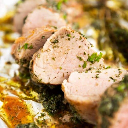 sliced pork tenderloin on foil