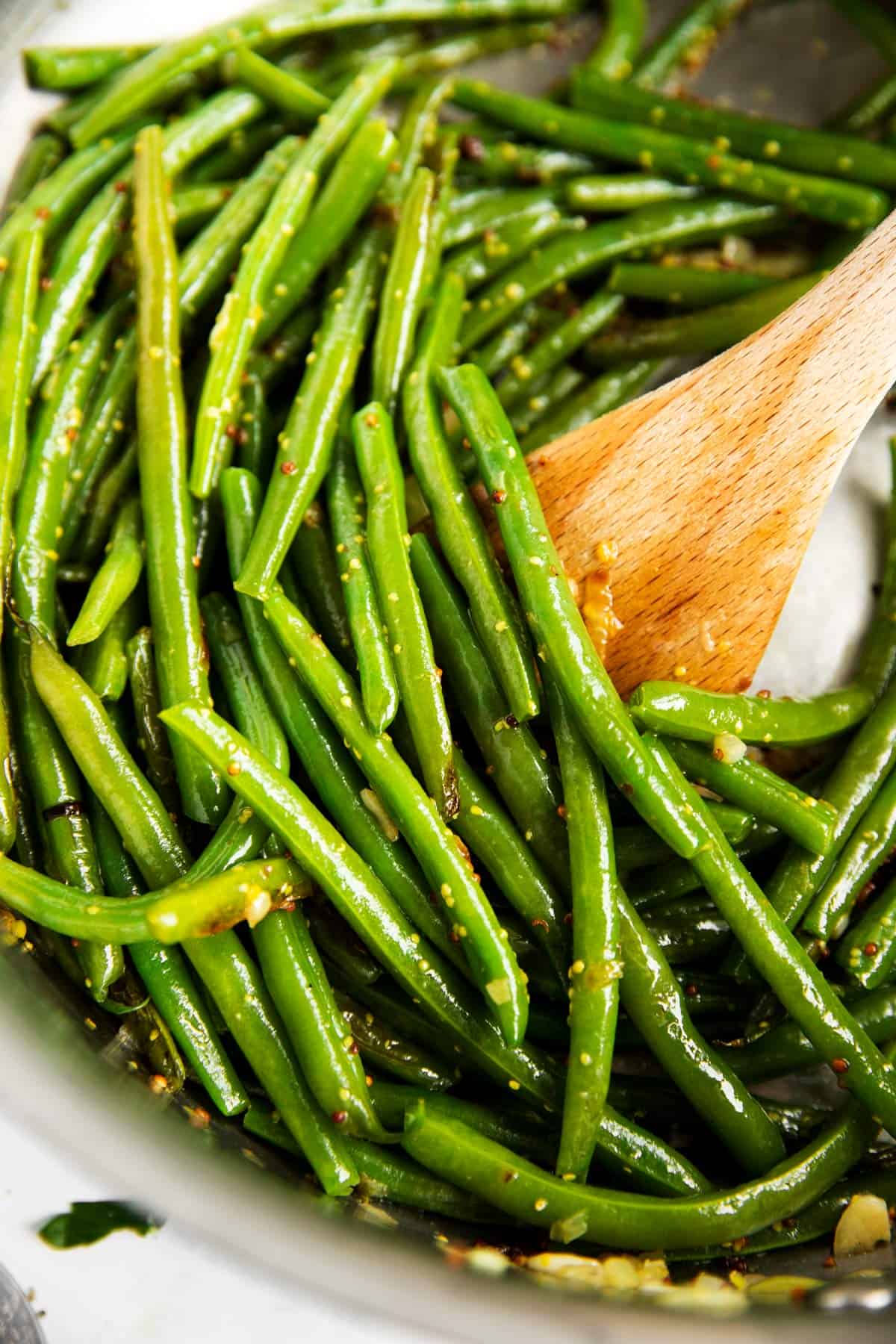 close up of sautéed green beans