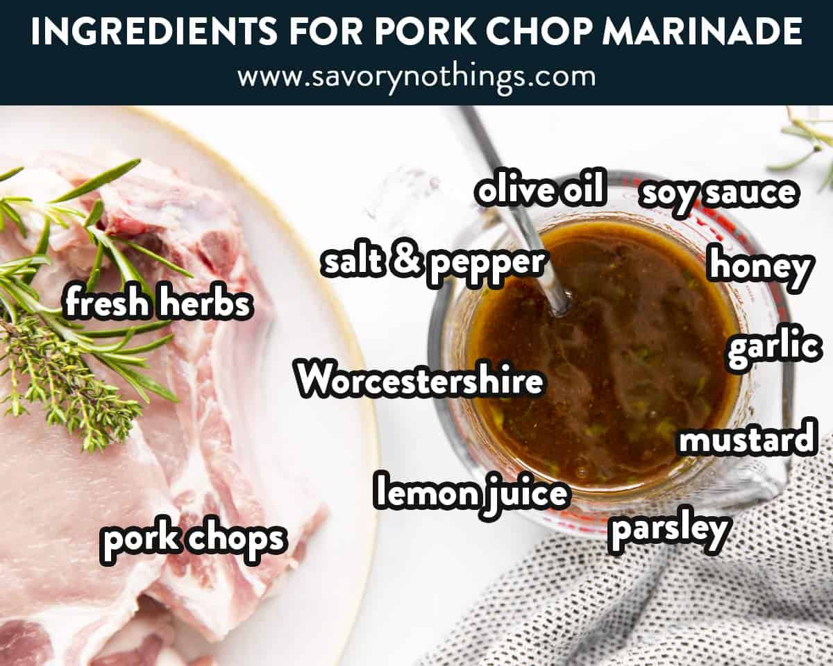 photo of ingredients for pork chop marinade with labels