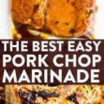 photo collage of pork chop marinade with text overlay