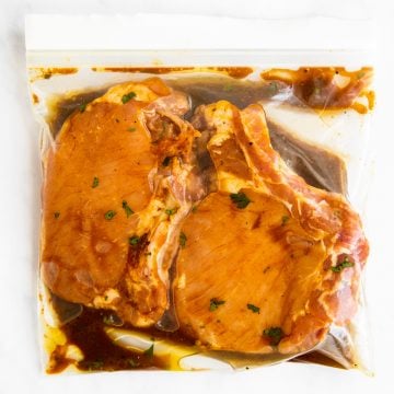 ziploc bag with marinated pork chops