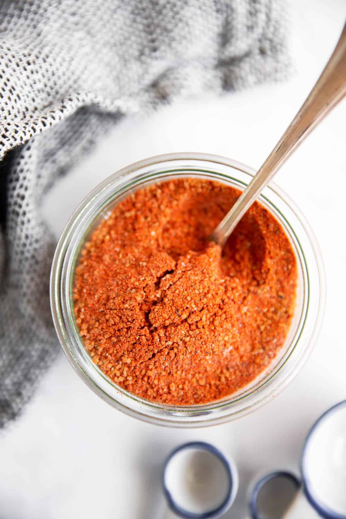 overhead view on jar with homemade BBQ rub