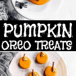 These Pumpkin Decorated Oreos are incredibly easy to make with kids and look adorable for Halloween! The best part? You just need four ingredients to whip these up. | #halloween #halloweenrecipes #halloweentreats #kidfriendly