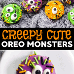 These Monster Oreos are so quick, easy and doable - the perfect Halloween Treat to make with the kids. You only need four ingredients to assemble them! | #halloween #halloweentreats #halloweenideas #halloweenrecipes