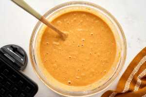 bowl with pumpkin waffle batter