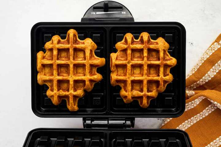 waffle iron with pumpkin waffles