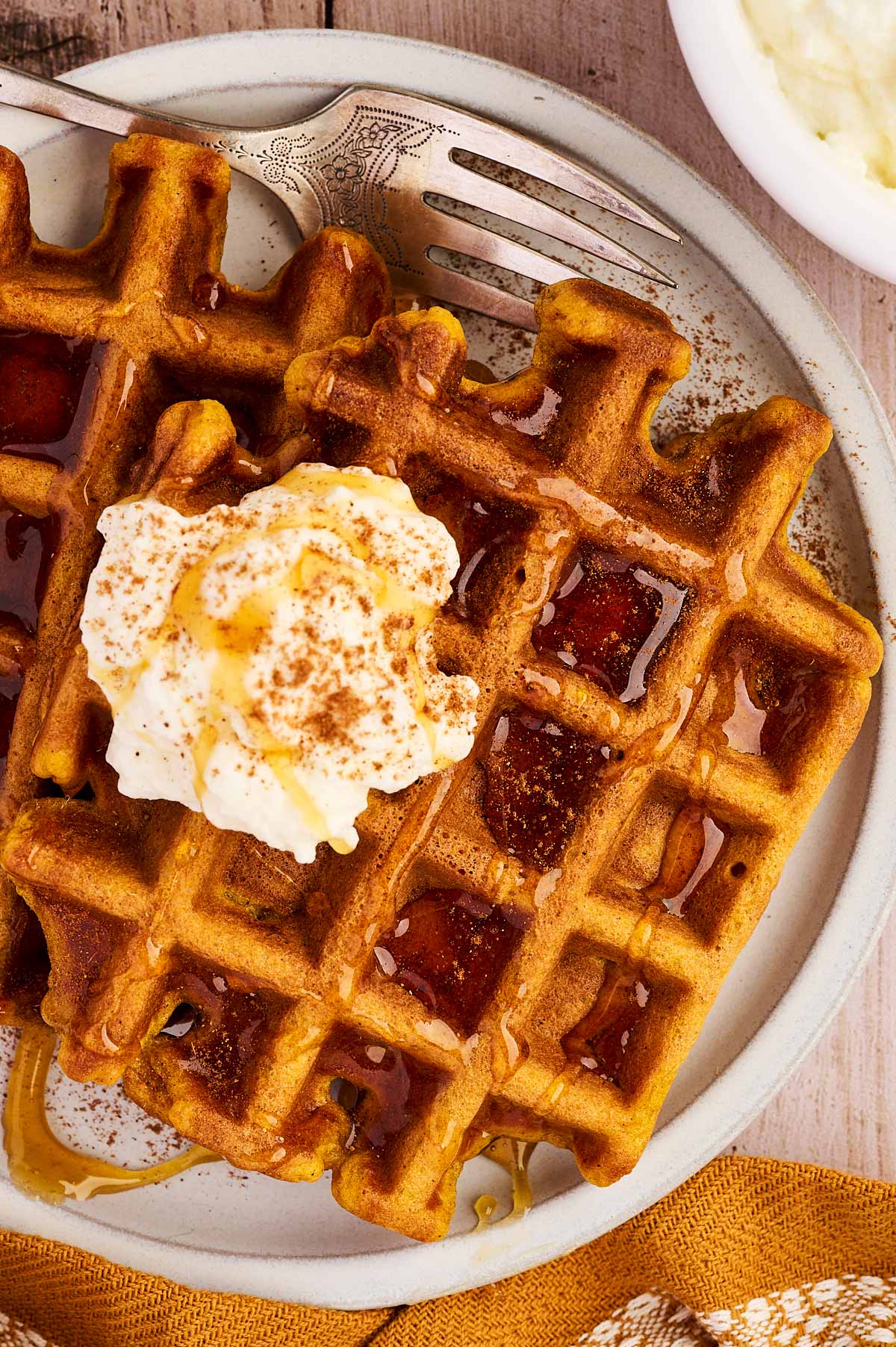 close up of pumpkin waffle