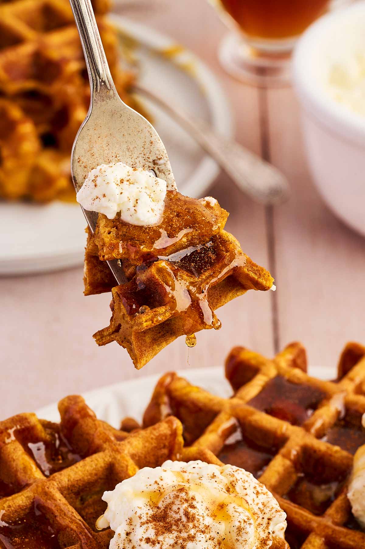 forkful of pumpkin waffles