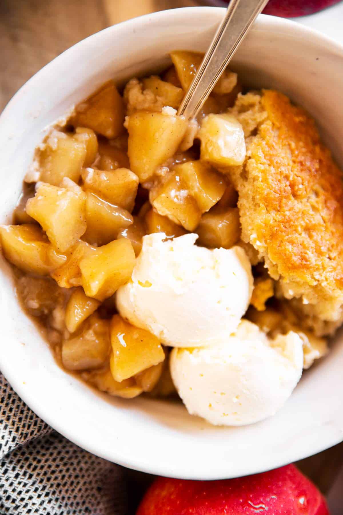 close up of apple cobbler in a bowl