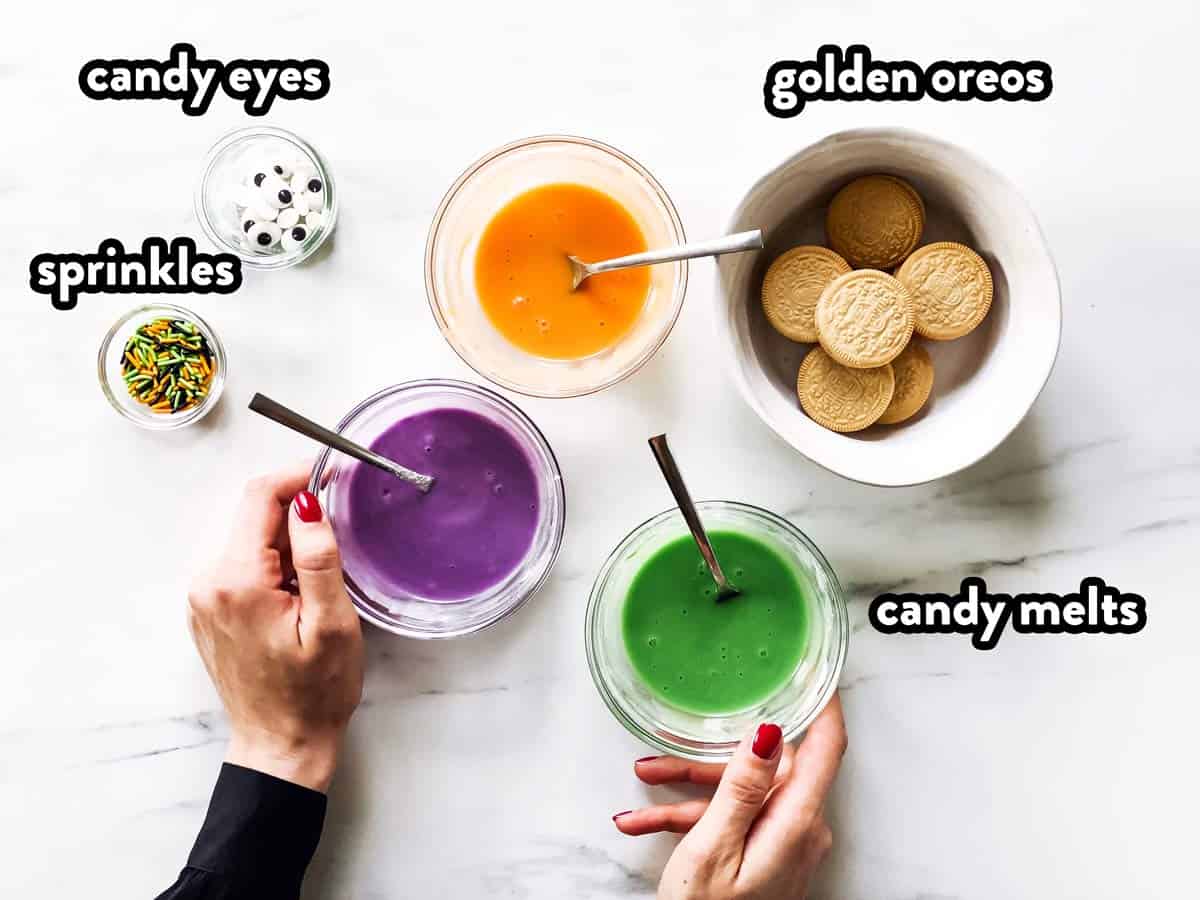 ingredients to decorate Halloween monster Oreos