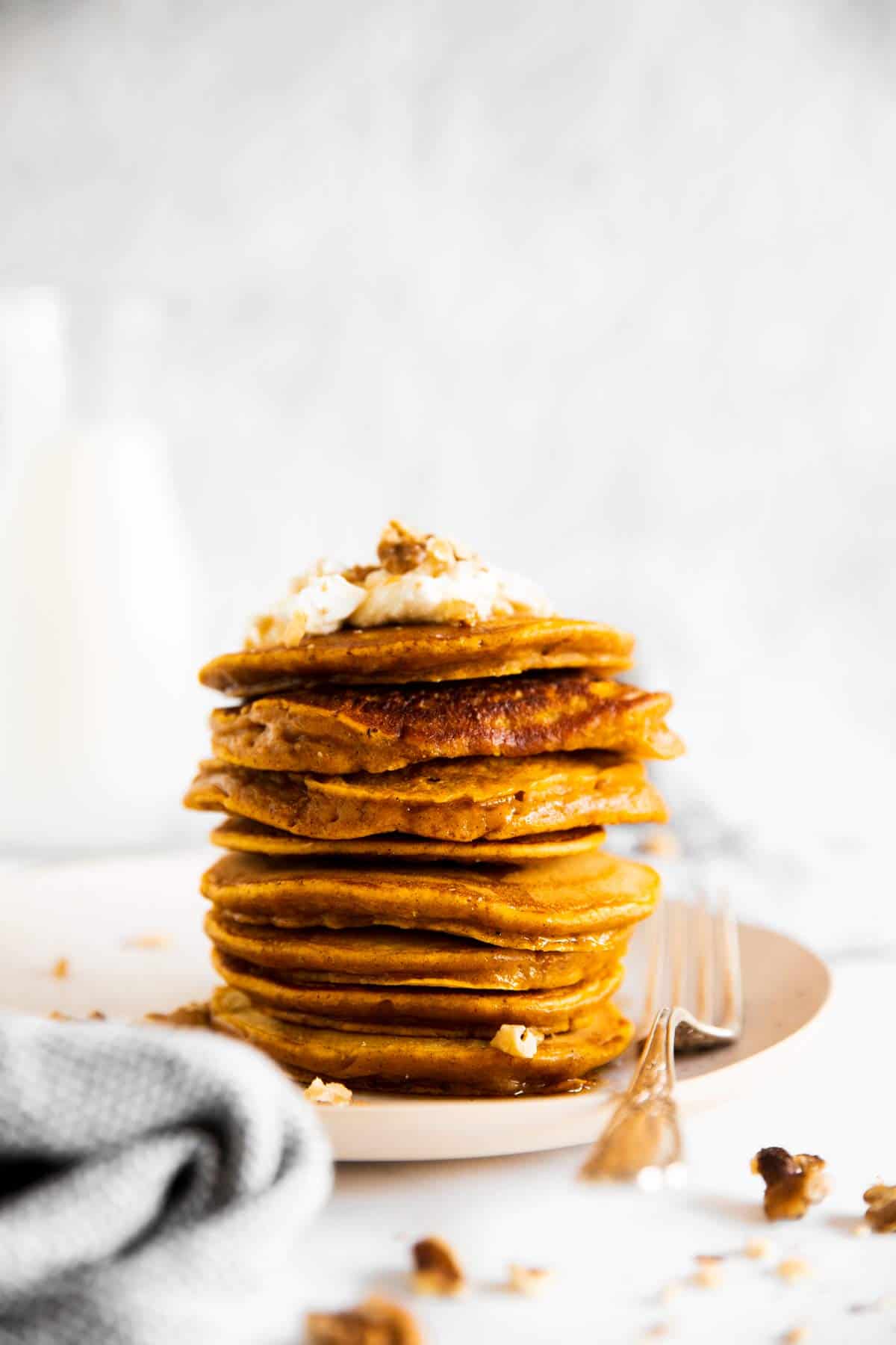 stack of pumpkin pancakes