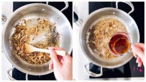 collage of images to show cooking onion gravy