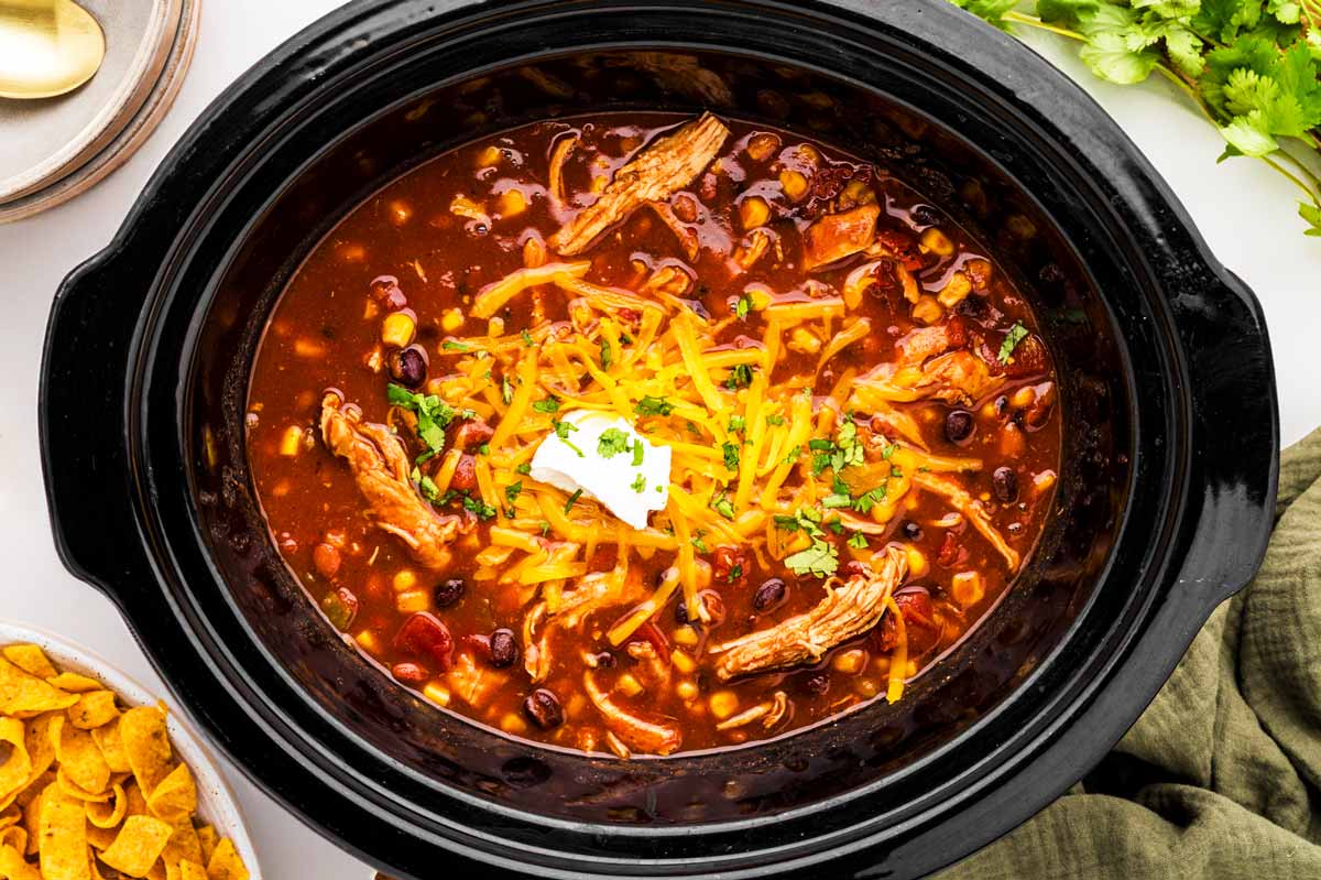 Serving chicken taco soup.