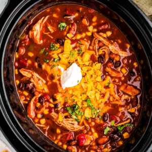 Chicken taco soup in the slow cooker.