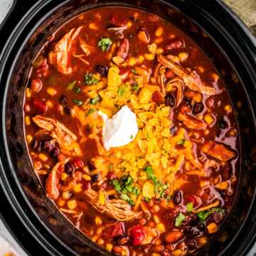 Chicken taco soup in the slow cooker.
