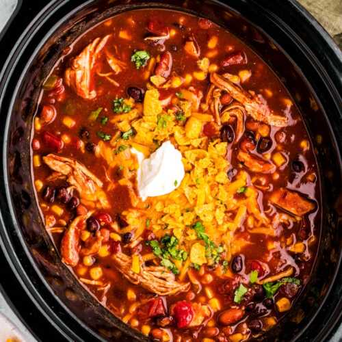 Chicken taco soup in the slow cooker.