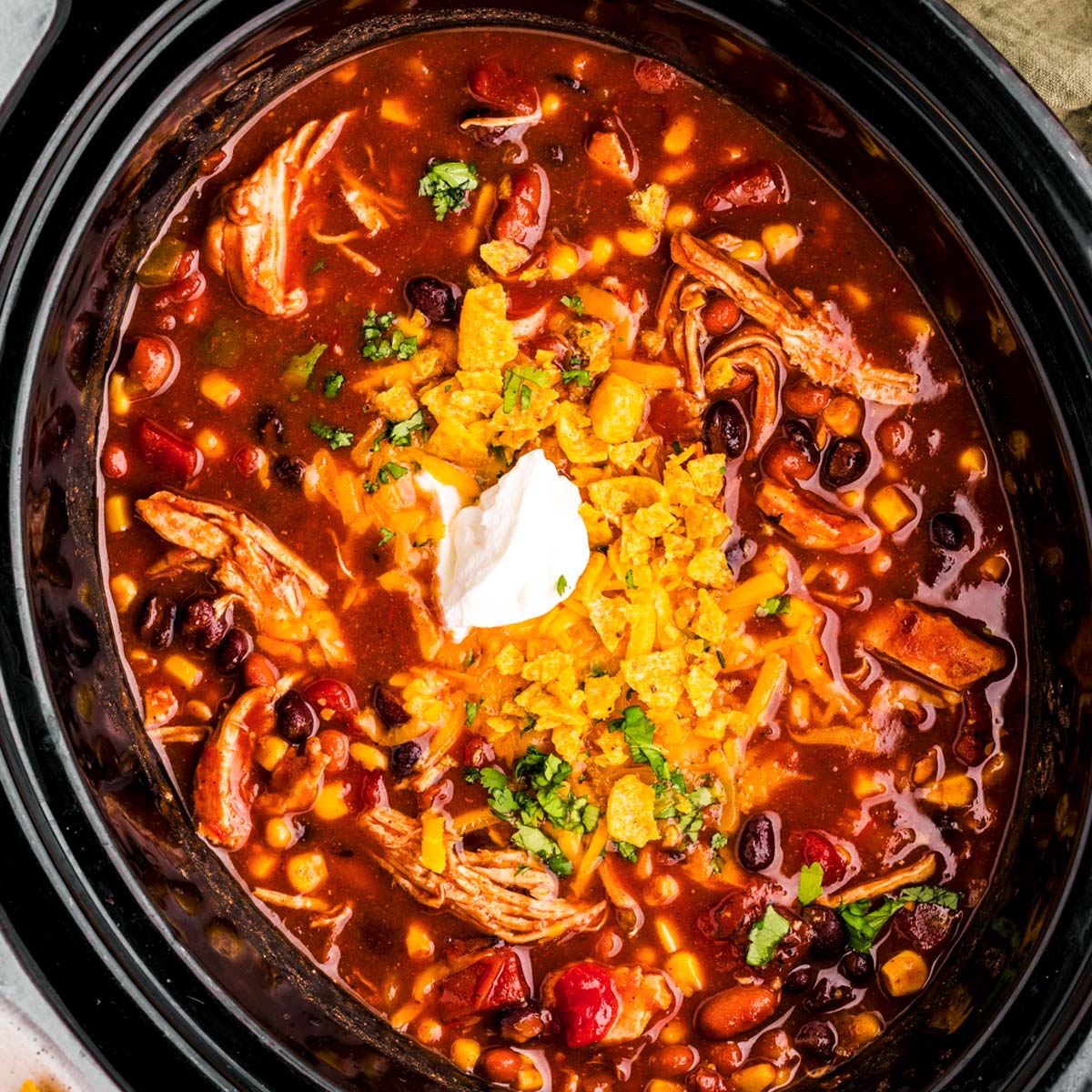 Chicken taco soup in the slow cooker.