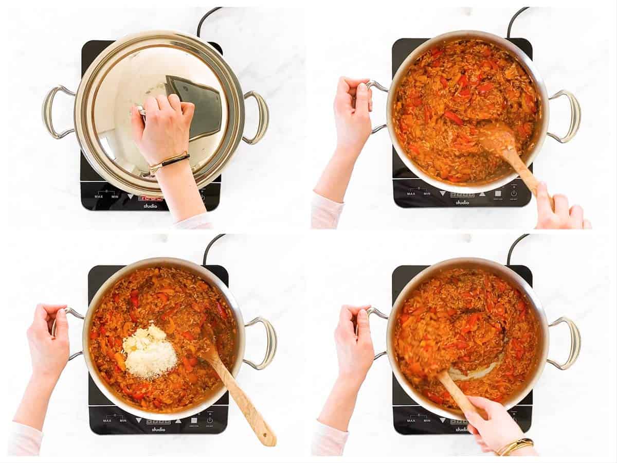 photo collage to show how to cook unstuffed pepper skillet