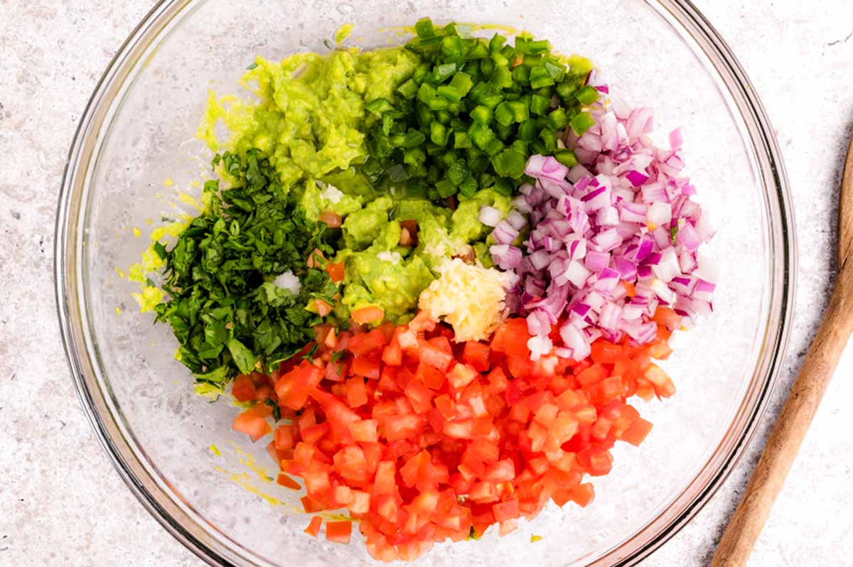Guacamole ingredients in a bowl.
