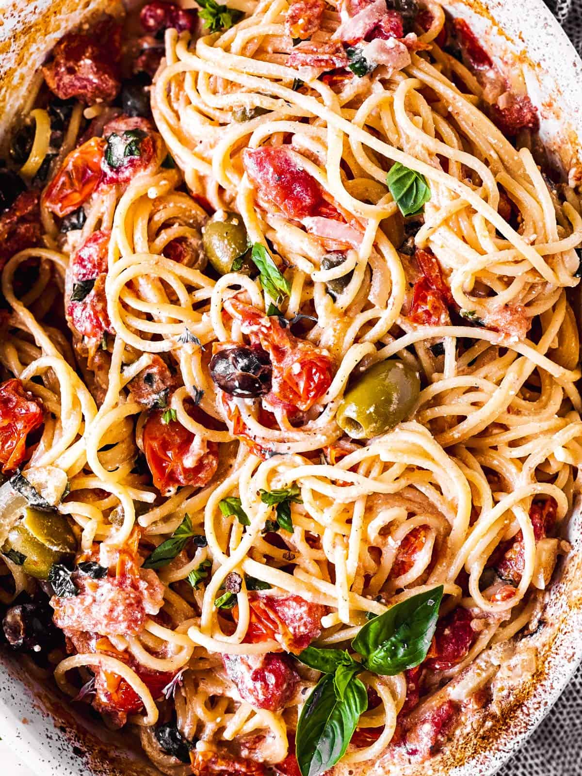 close up photo of baked Feta pasta