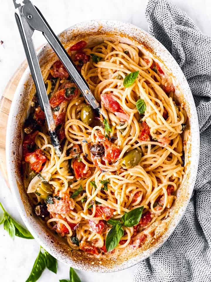 Baked Feta Pasta with Olives and Capers Recipe (TikTok Viral Adaption