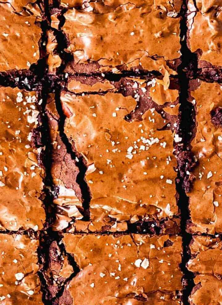 overhead view of cut brownies