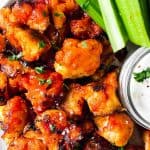 close up photo of buffalo cauliflower wings