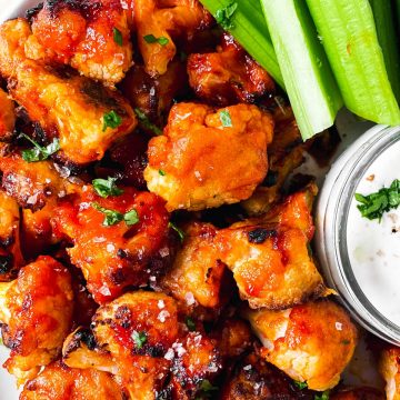 close up photo of buffalo cauliflower wings