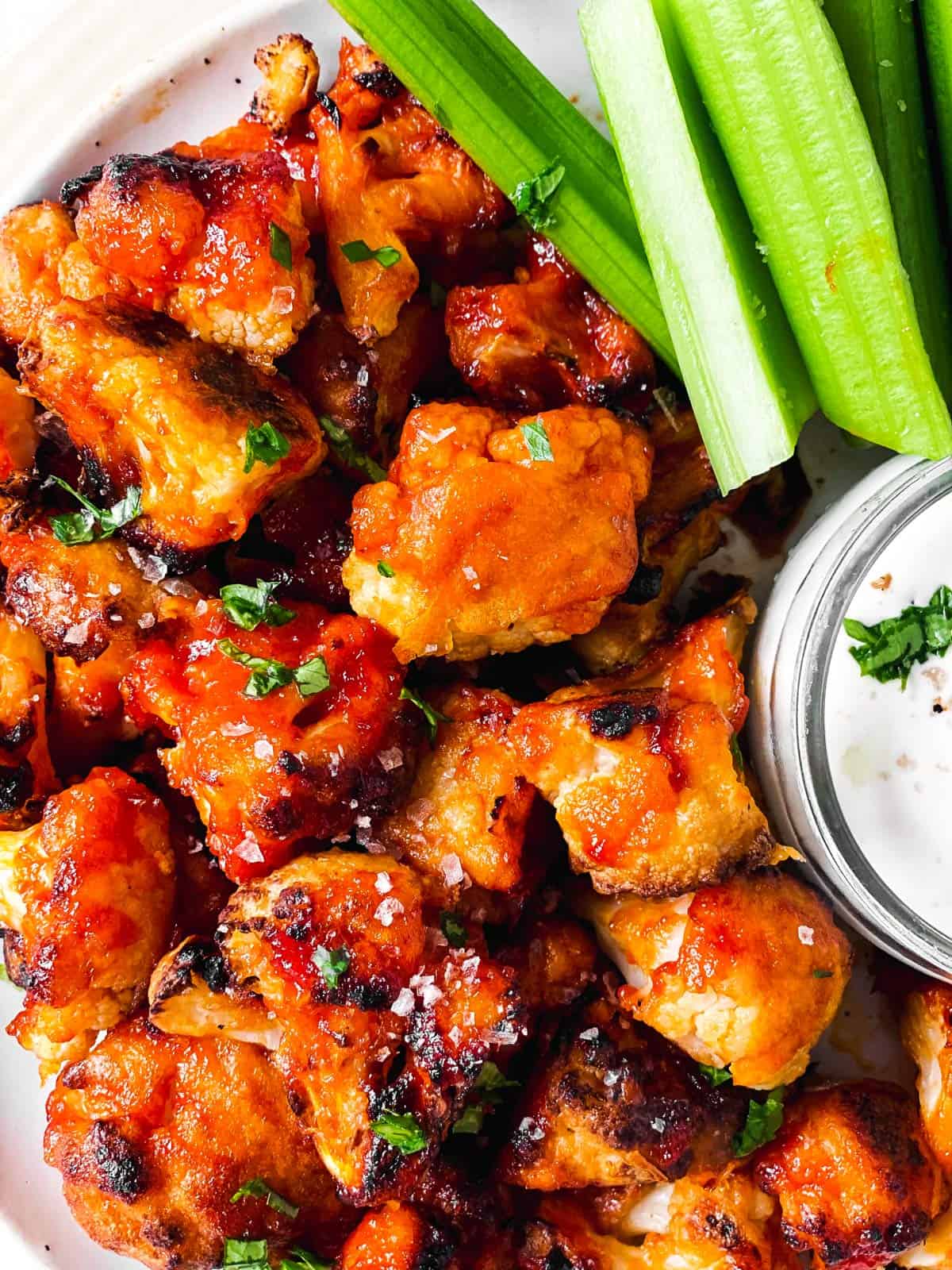 close up photo of buffalo cauliflower wings