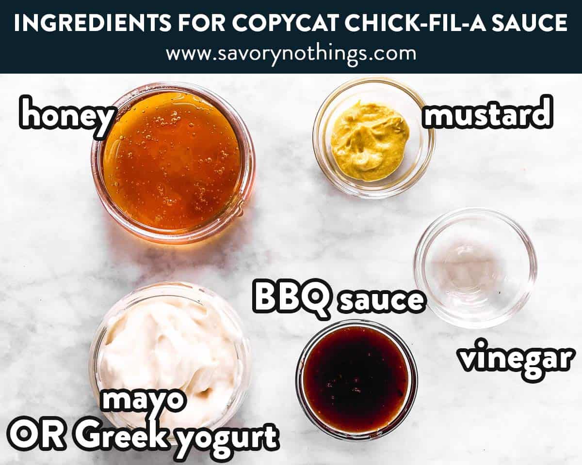 ingredients for copycat chick-fil-a sauce with text labels