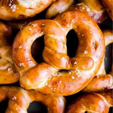 close up photo of homemade German soft pretzels