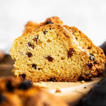 sliced soda bread on a wooden board