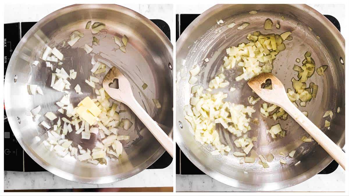 photo collage to show how to sauté onion