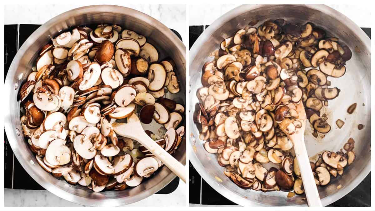 photo collage to show how to sauté mushrooms