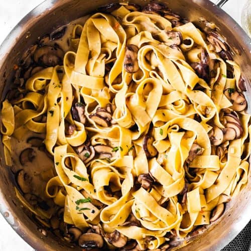 skillet with mushroom stroganoff