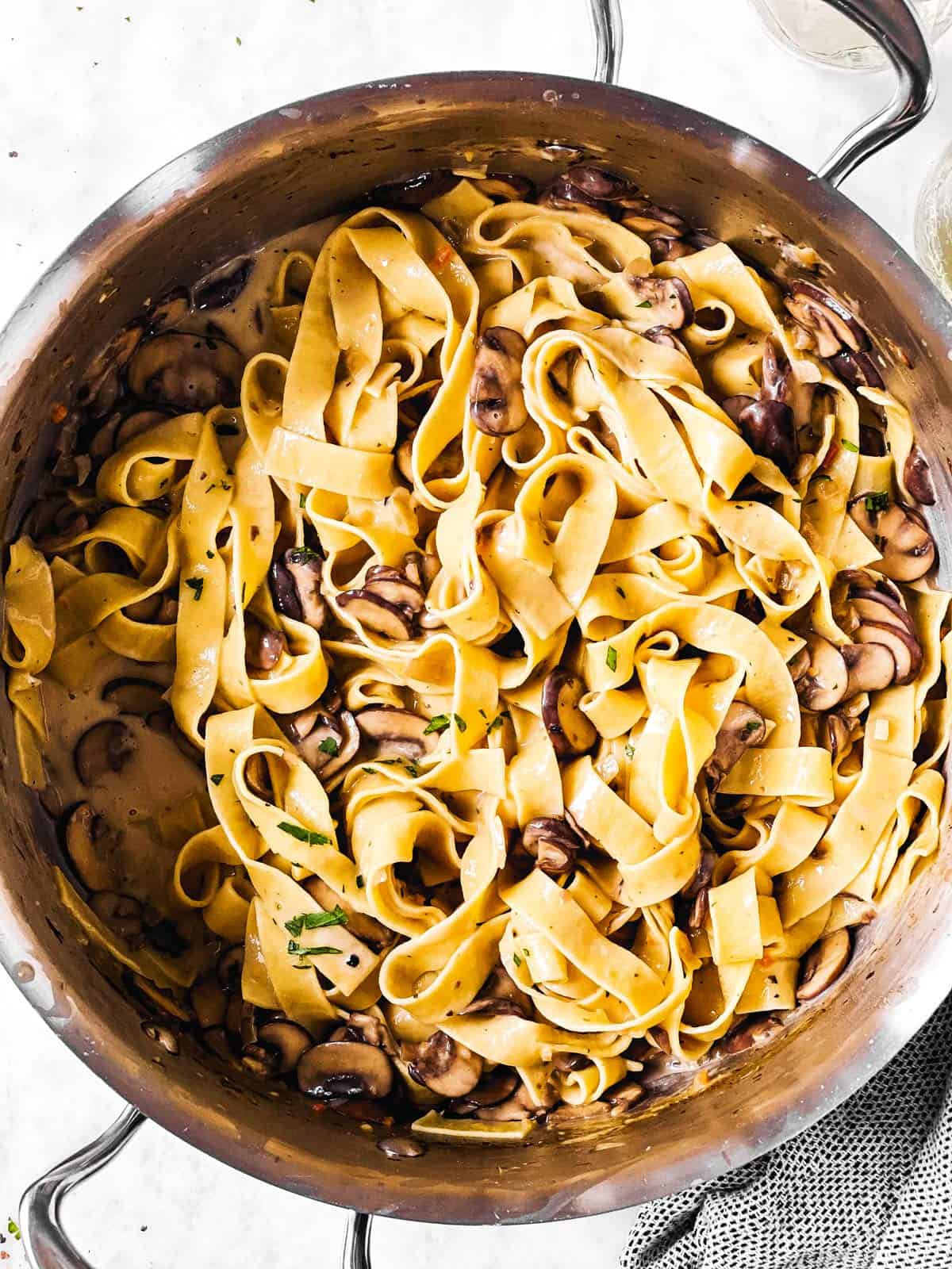 skillet with mushroom stroganoff