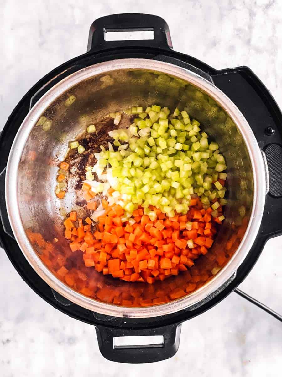celery, carrot and onion in instant pot