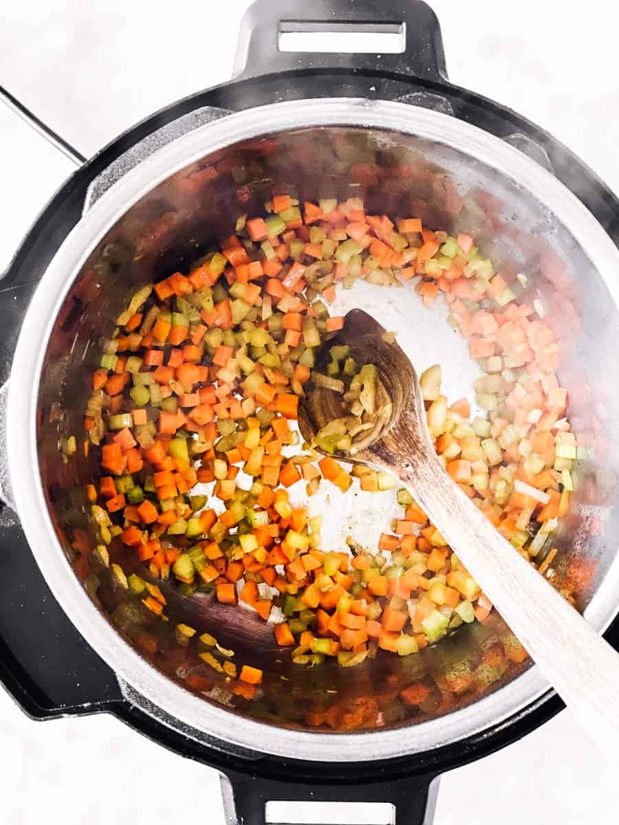 cooked celery, carrot and onion in instant pot