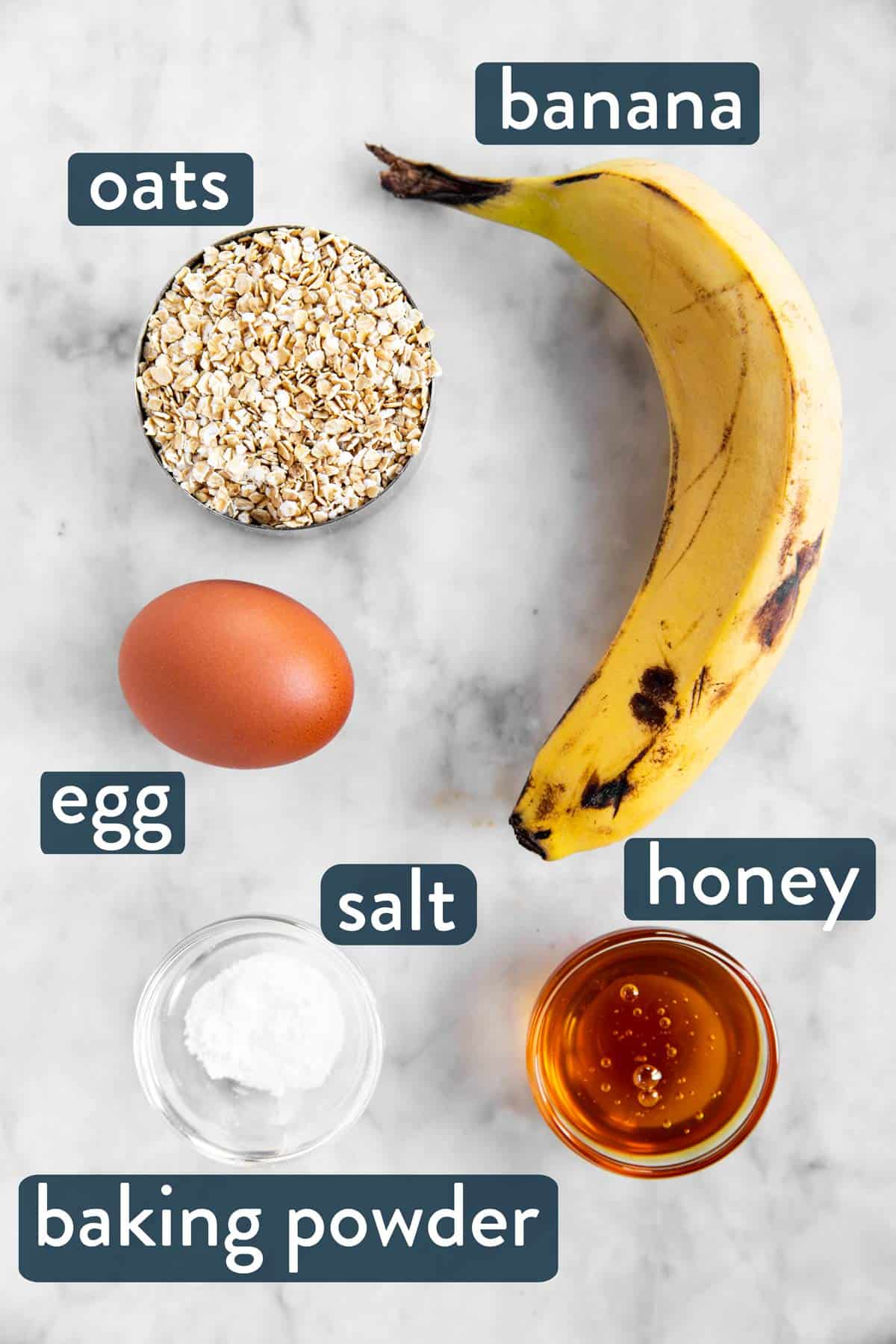 ingredients for baked oats with text labels