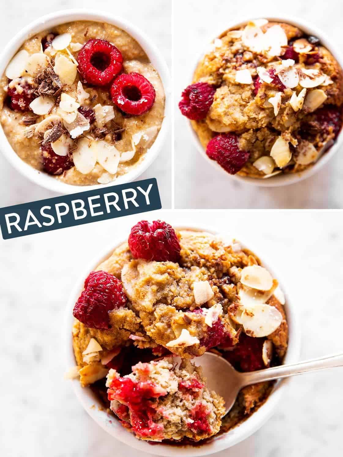 photo collage to show how to make raspberry baked oats