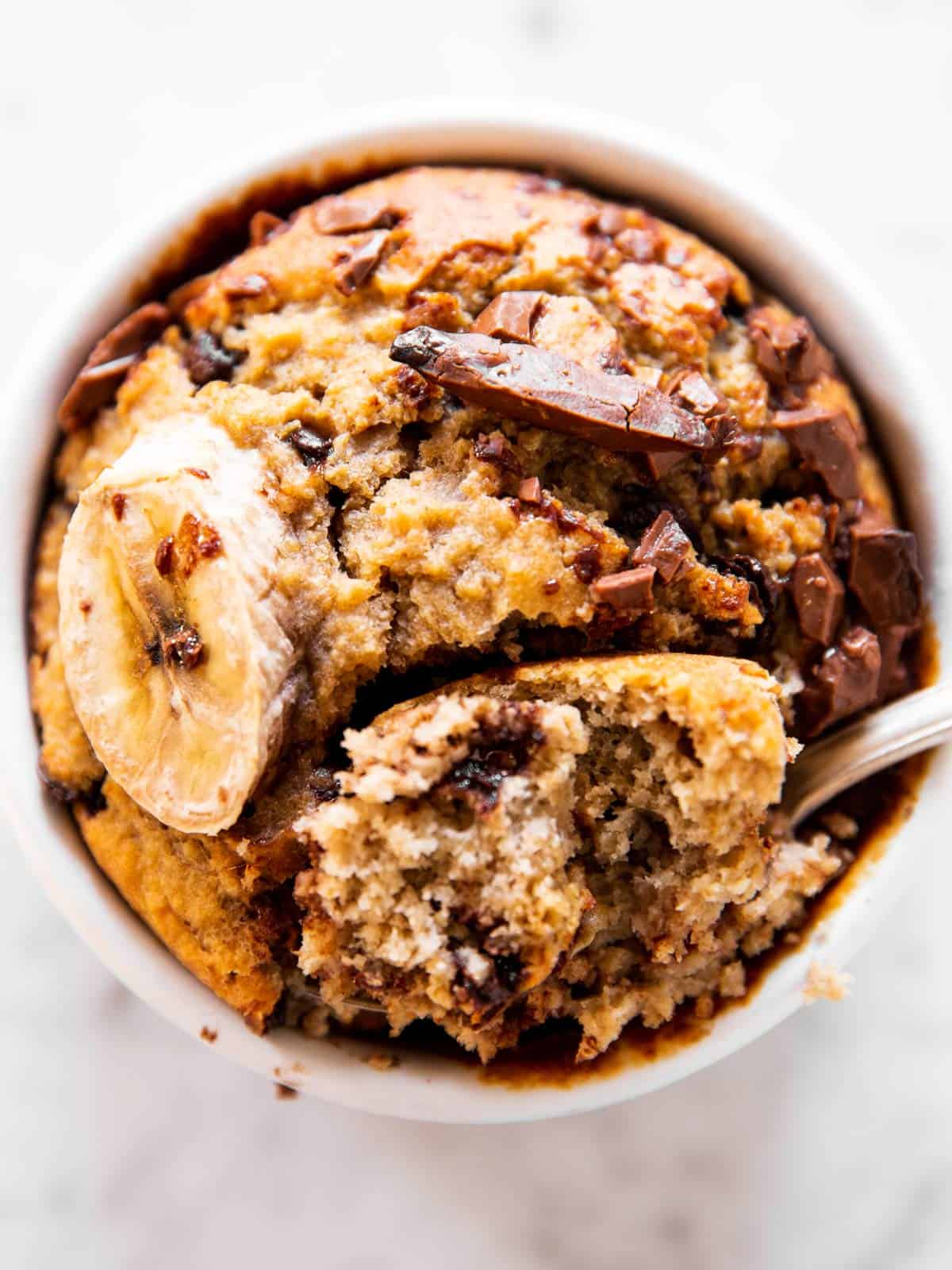 overhead close up photo of chocolate chip baked oats