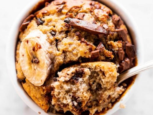 overhead close up photo of chocolate chip baked oats
