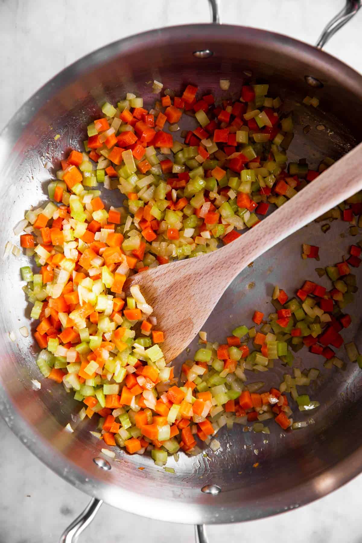 sofrito in stainless steel pan