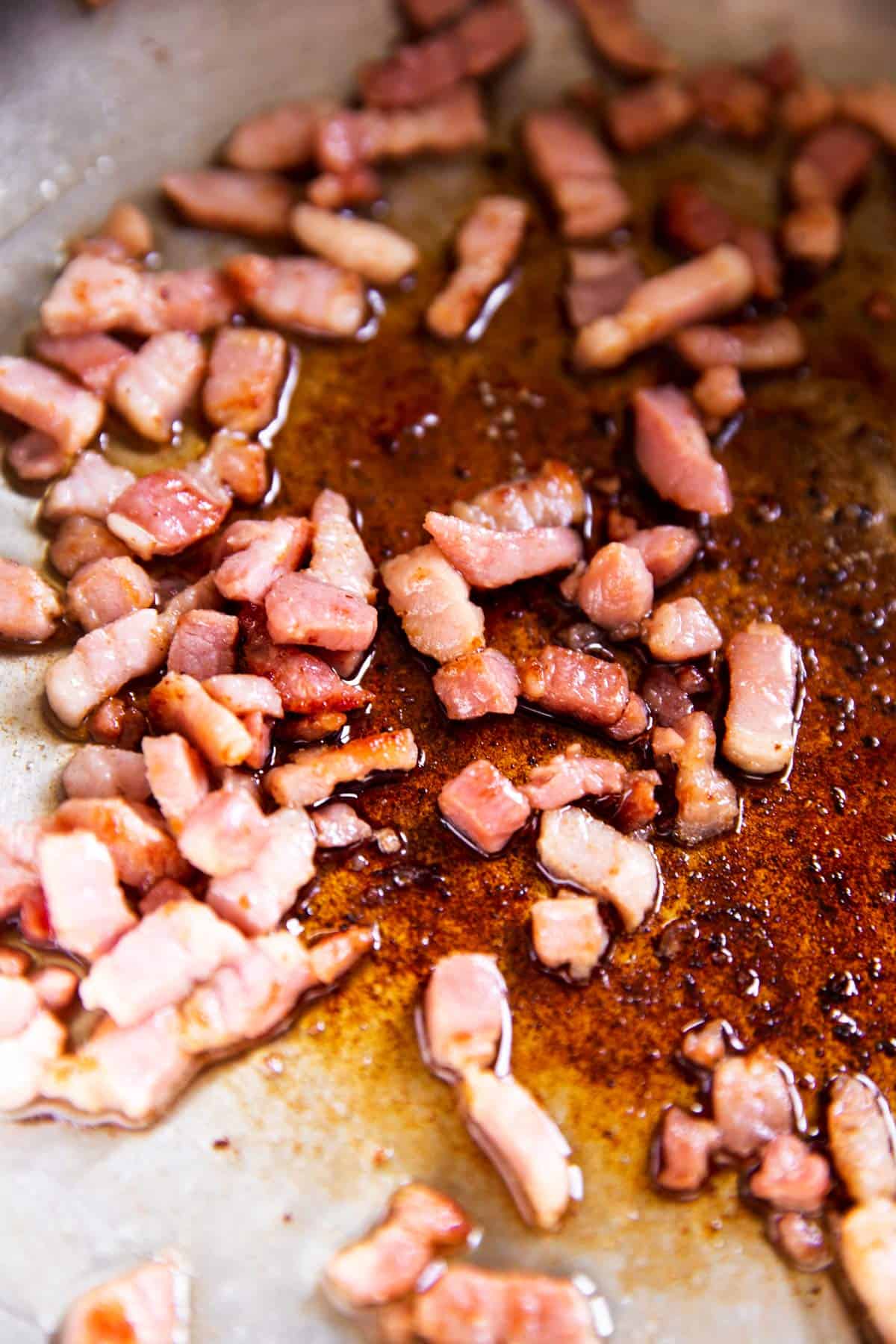 browned bacon in skillet