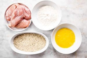 breading ingredients in bowls