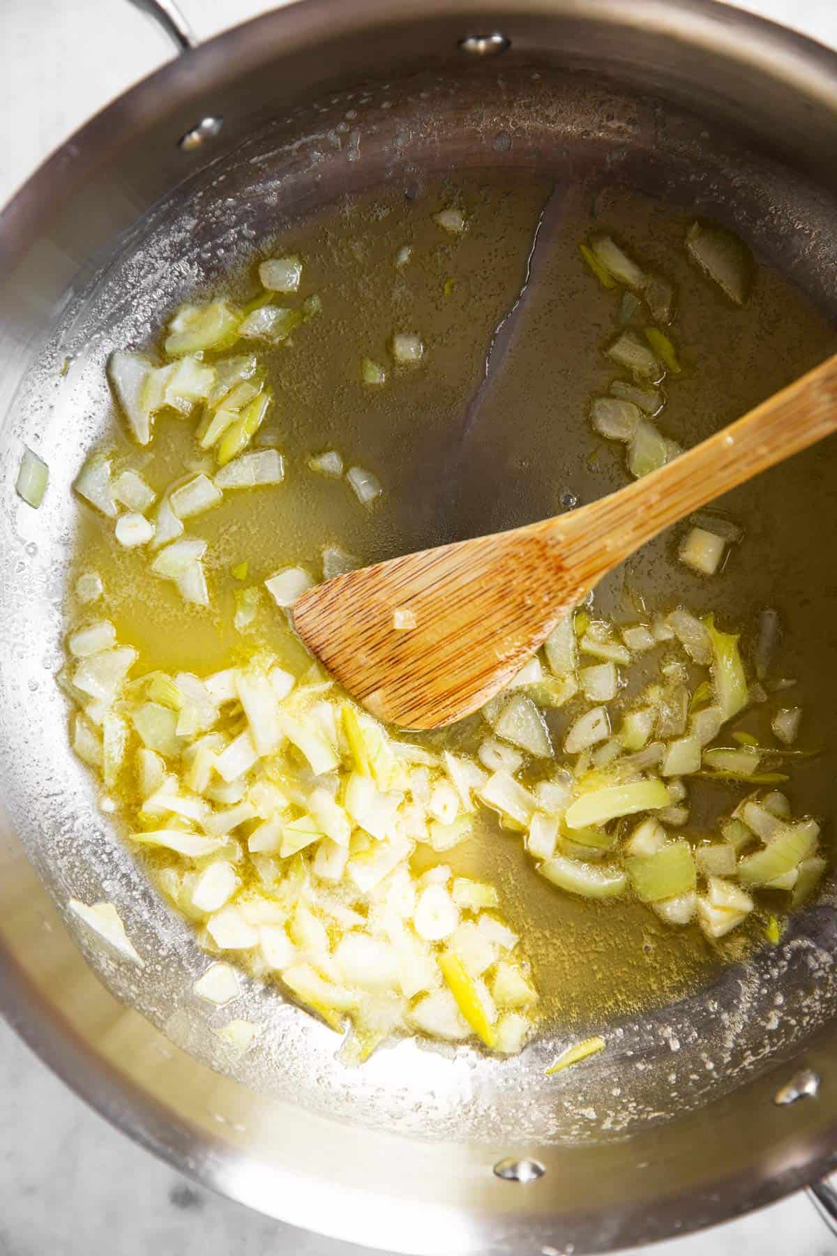 sautéed onion and Garlic in skillet with melted butter