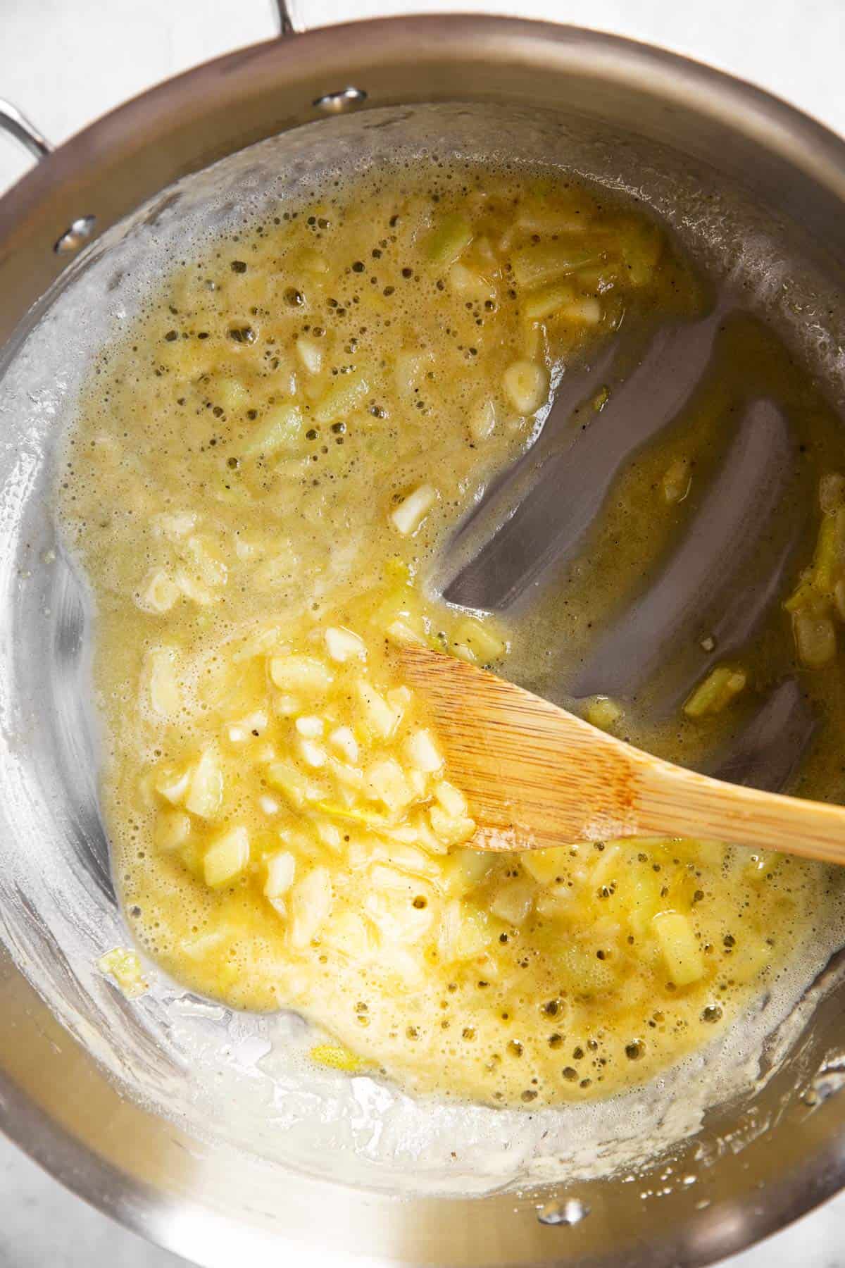 sautéed onion and Garlic in skillet with roux