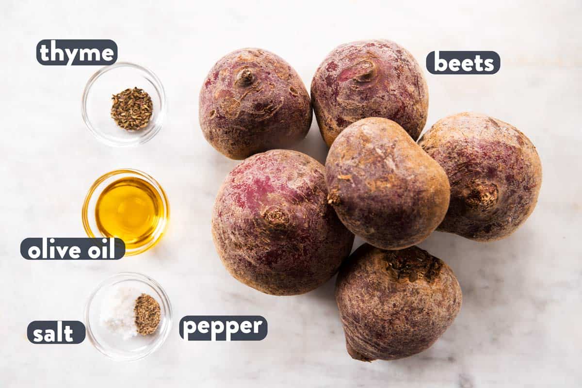 ingredients for roasted beets with text labels