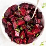 white bowl filled with roasted beets