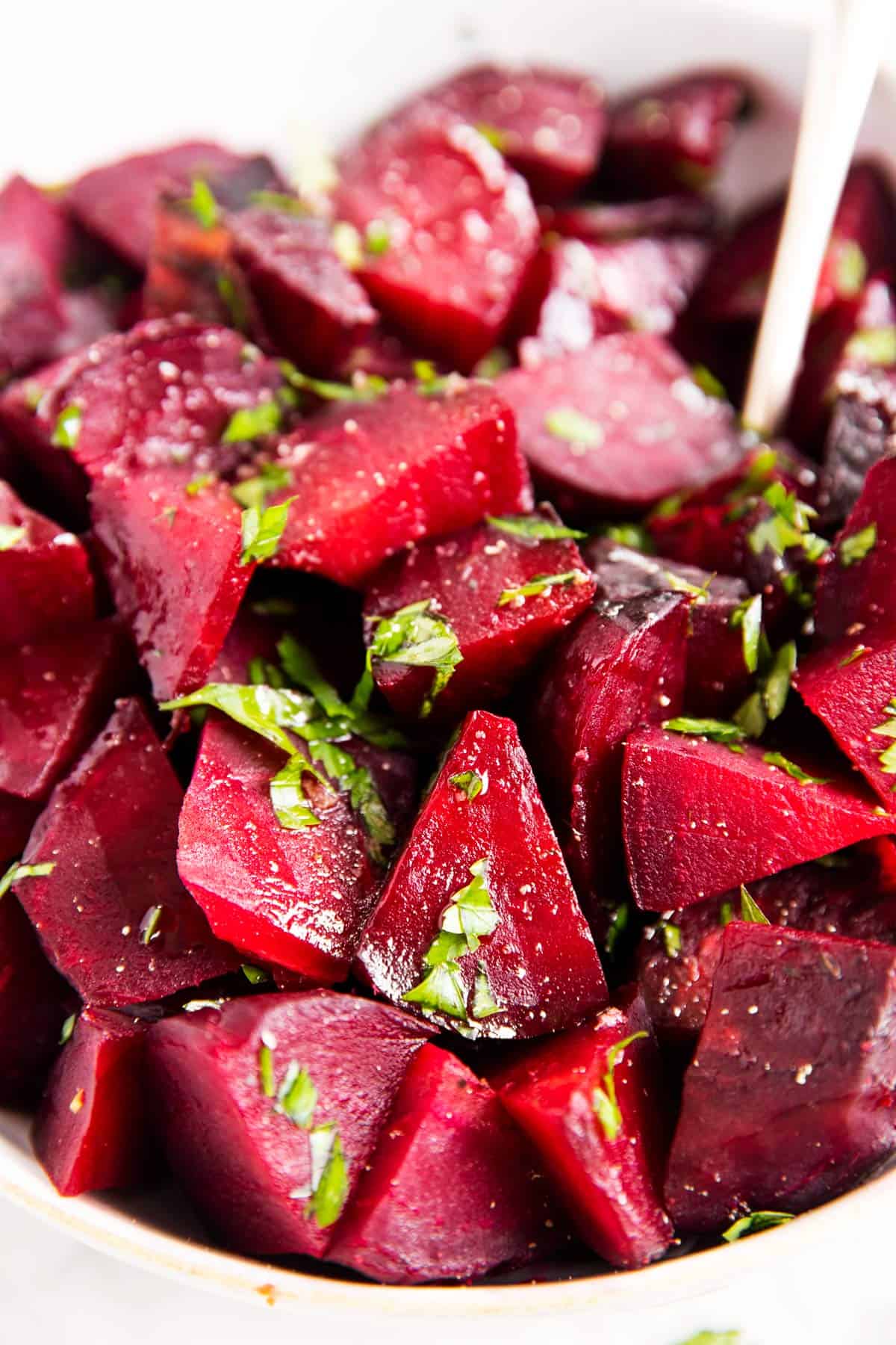 close up photo of roasted beets with parsley